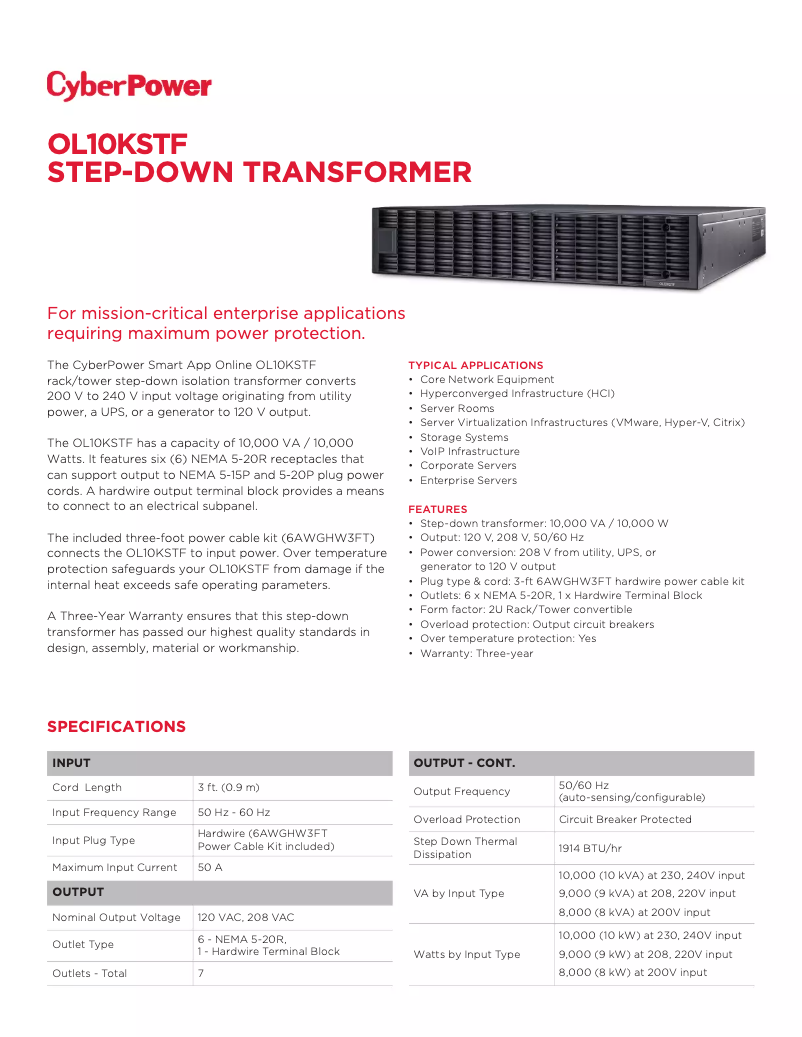 Página 1 del manual Ficha técnica CyberPower OL10KSTF