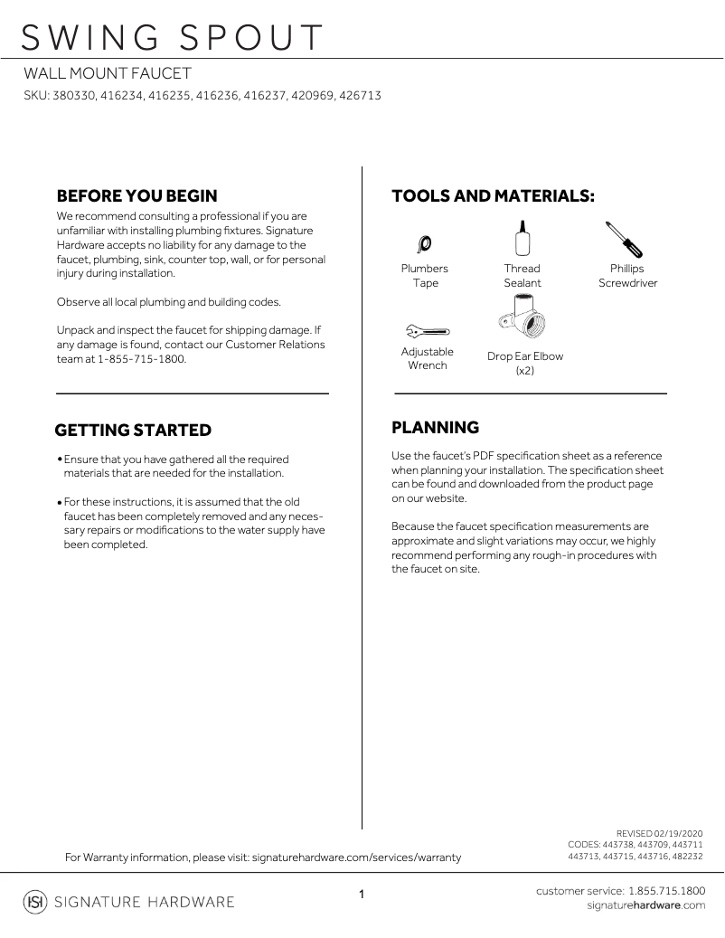 Page n°1 - Manuel utilisateur Signature Hardware Swing Spout 426713