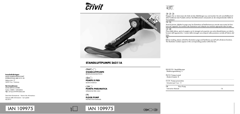 Page n°1 - Manuel utilisateur Crivit 26211A