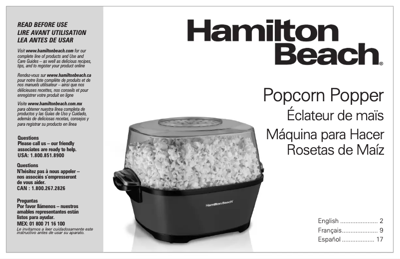 Page n°1 - Manuel d'utilisation et d'entretien Hamilton Beach 73302