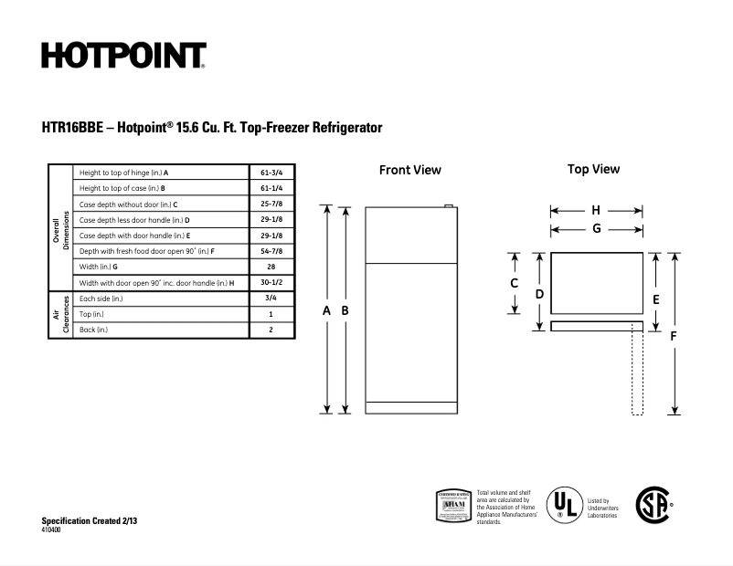 Page n°1 - Fiche technique Hotpoint HTR16BBELCC
