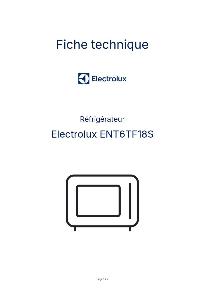 Page n°1 - Fiche technique Electrolux ENT6TF18S