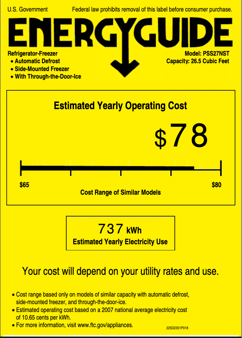 Page 1 de la notice Label énergétique GE Profile PSS27NSTSS