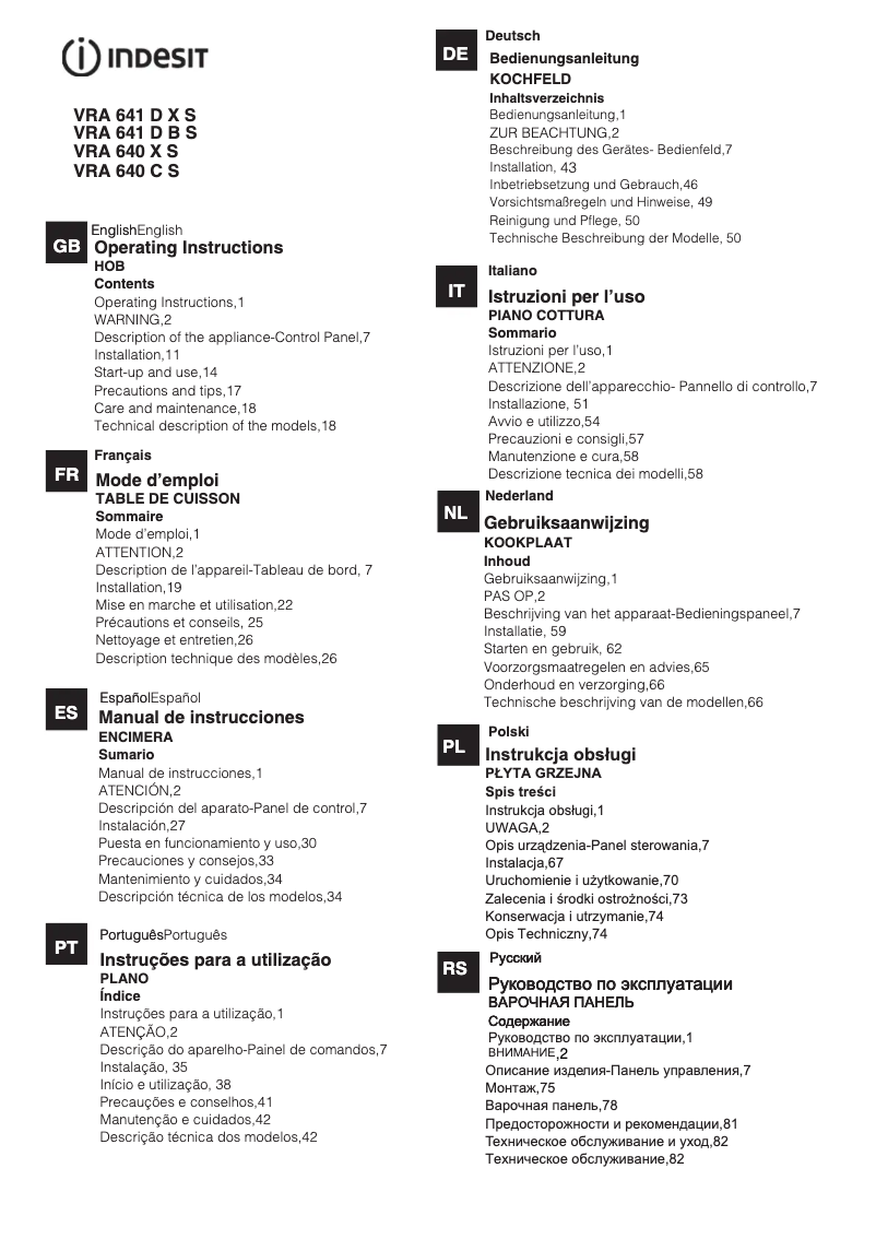 Page n°1 - Manuel utilisateur Indesit VRA 640 X S