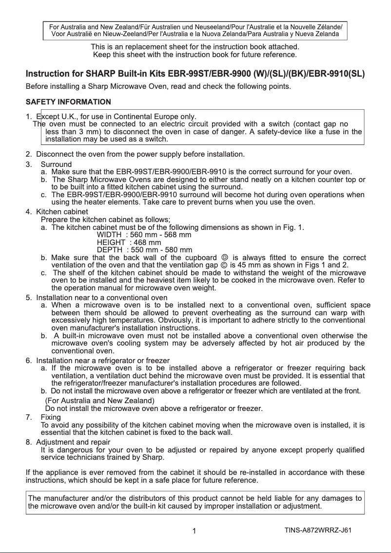 Page 1 de la notice Guide d'installation Sharp R-995DST