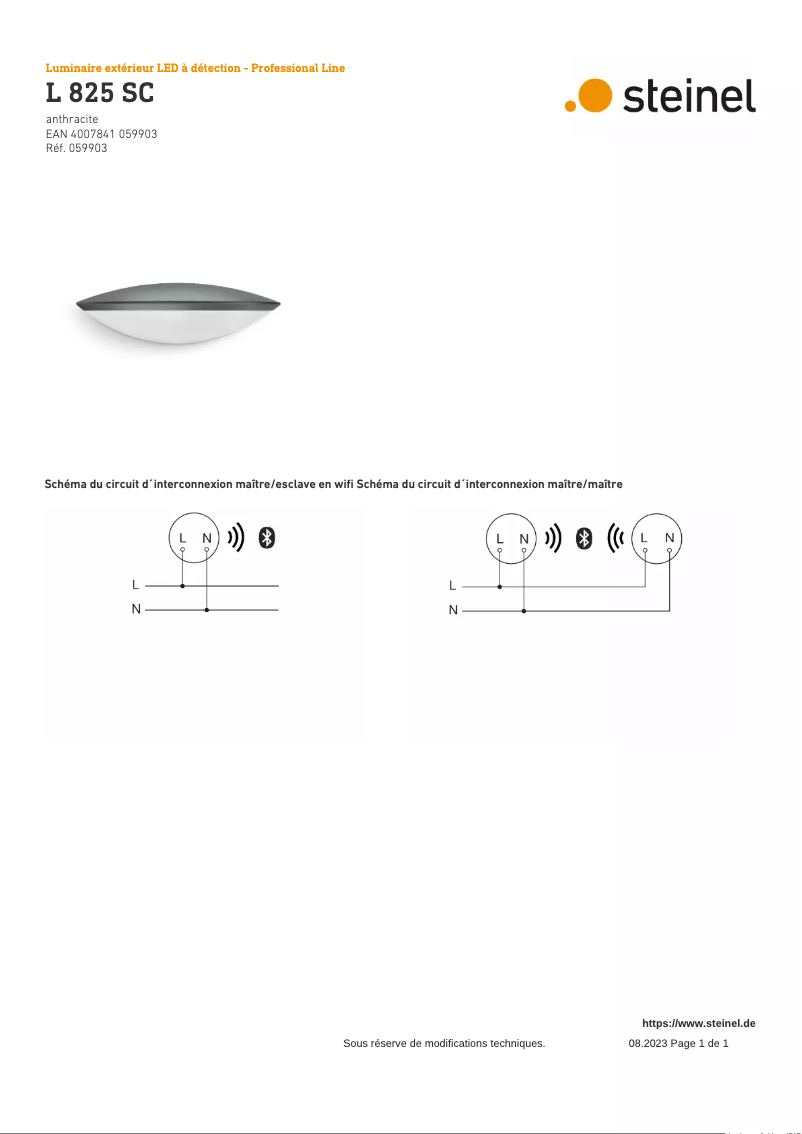 Page 1 de la notice Schéma de câblage Steinel L 825 SC