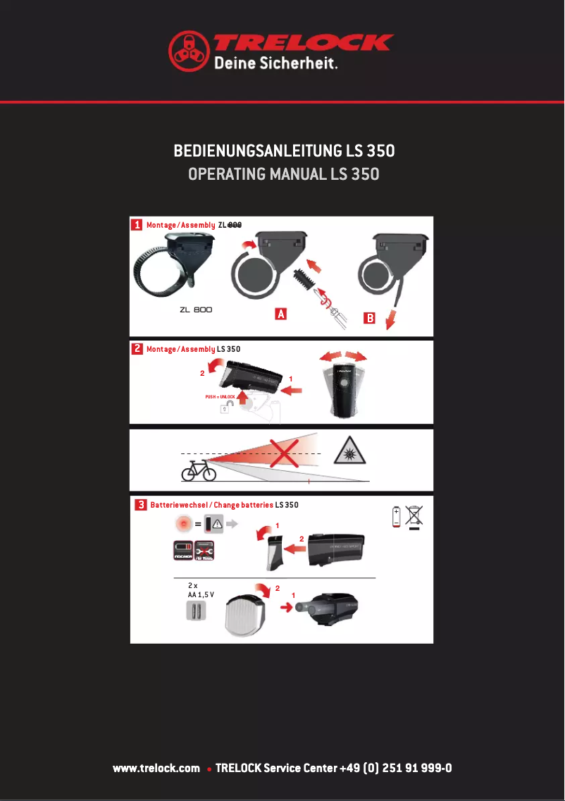Page 1 de la notice Manuel utilisateur Trelock LS 350