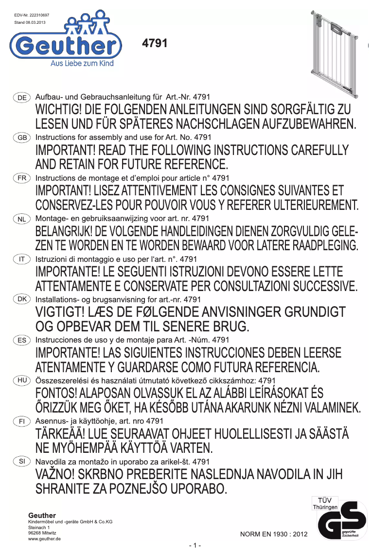 Image de la première page du manuel de l'appareil Easylock 4791