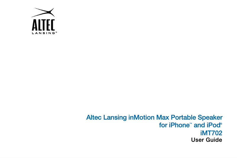 Page n°1 - Manuel utilisateur Altec Lansing inMotion Max IMT702EAM