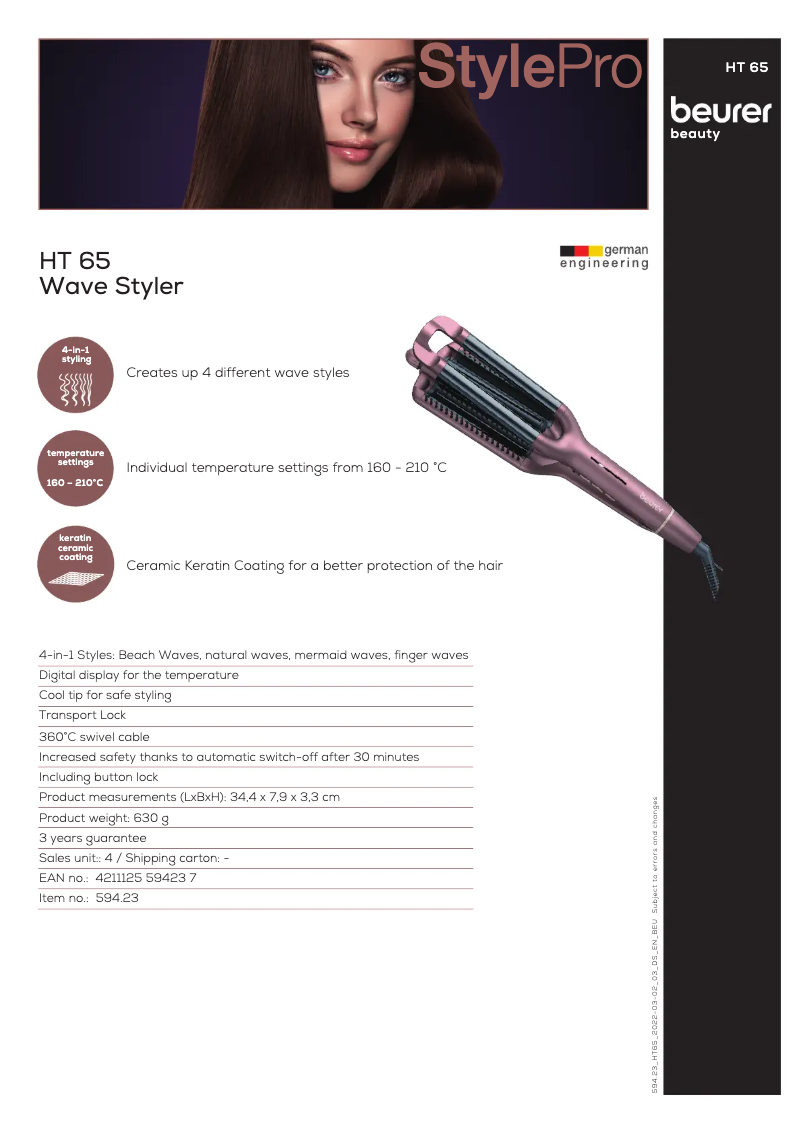 Page 1 de la notice Fiche technique Beurer HT 65