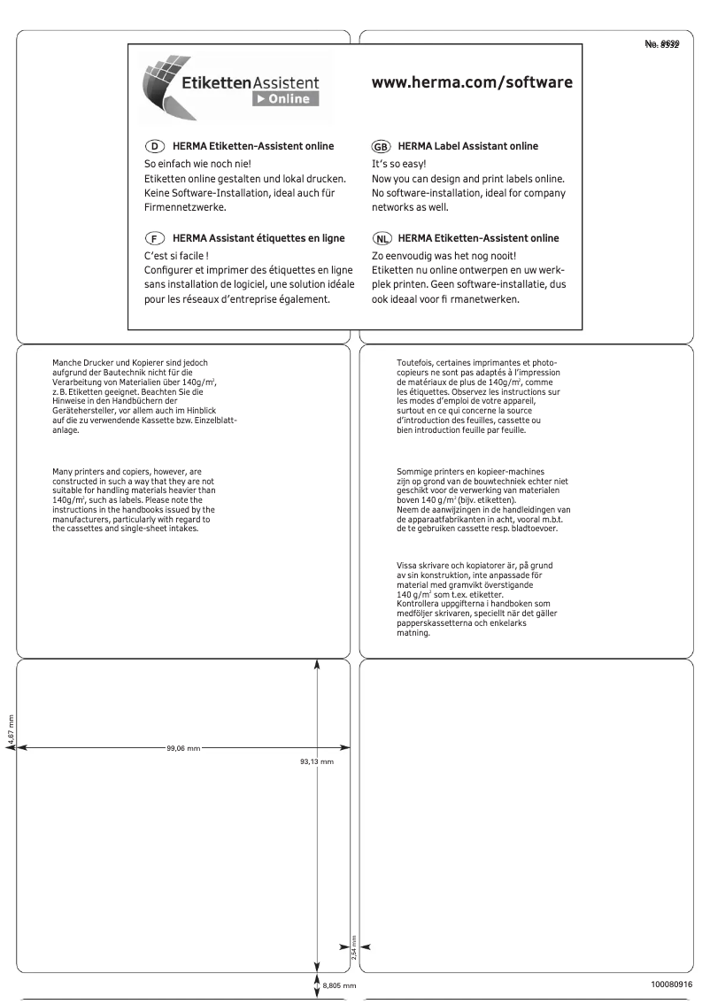 Page 1 de la notice Manuel utilisateur Herma 8332