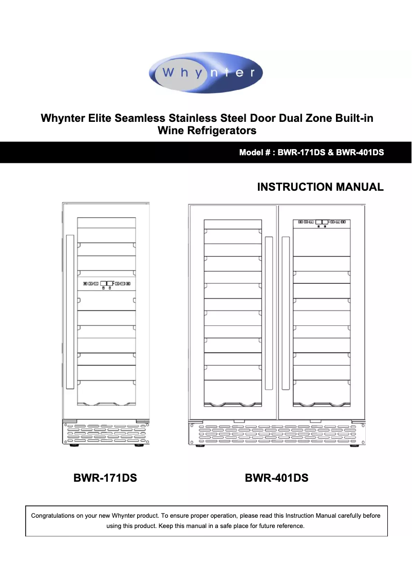 Page 1 de la notice Manuel utilisateur Whynter BWR-171DS