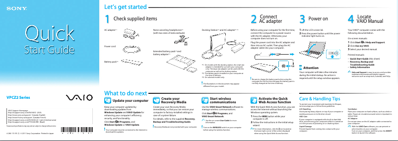 Image de la première page du manuel de l'appareil Vaio VPCZ212GX