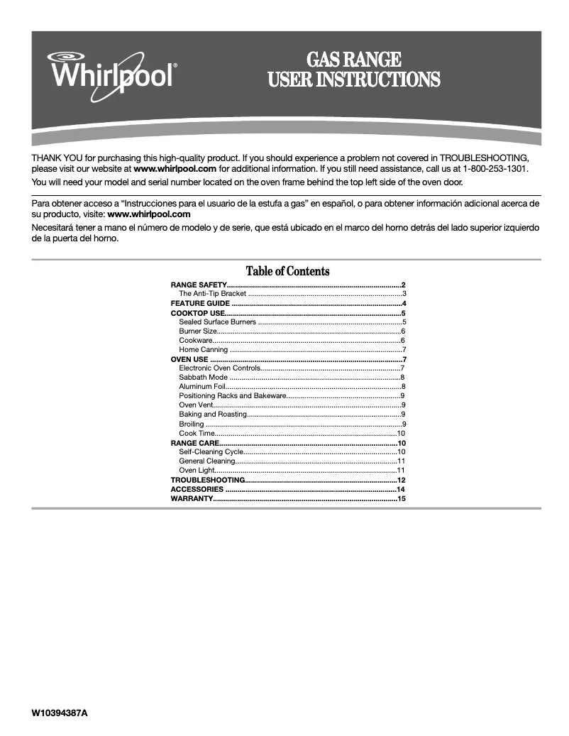 Page 1 de la notice Manuel d'utilisation et d'entretien Whirlpool WFG515S0ES