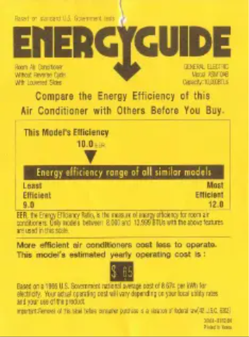 Page n°1 - Label énergétique GE Profile ASM10AB