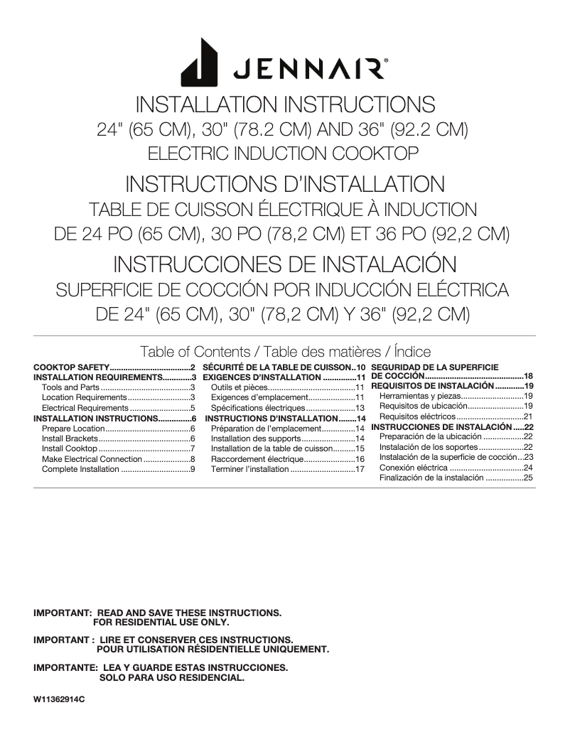 Page 1 de la notice Guide d'installation JennAir JIC4536KS