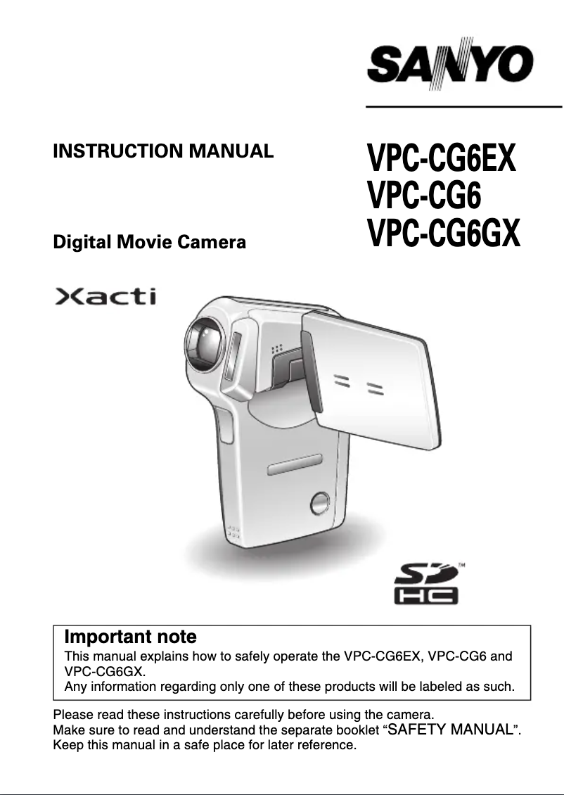 Page n°1 - Manuel utilisateur Sanyo Xacti VPC-CG6EX