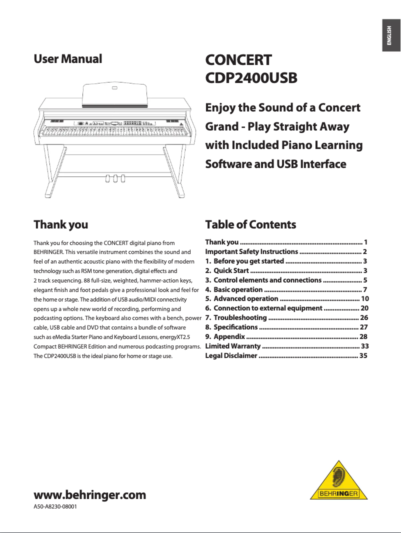 Page 1 de la notice Manuel utilisateur Behringer Concert CDP2400USB