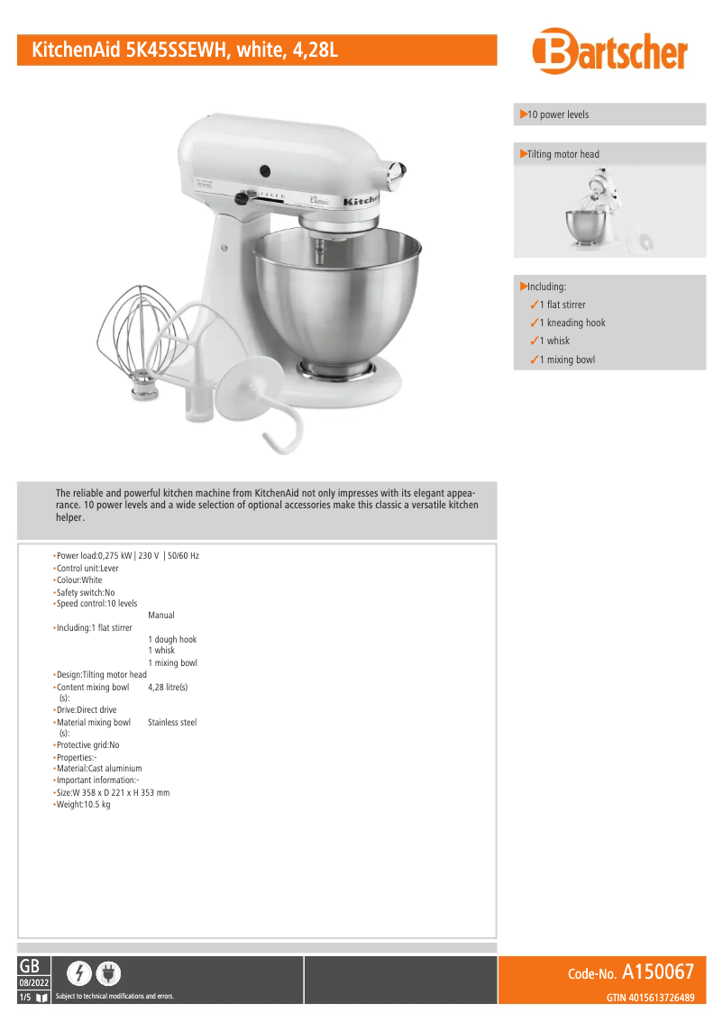 Page n°1 - Manuel utilisateur Bartscher A150067