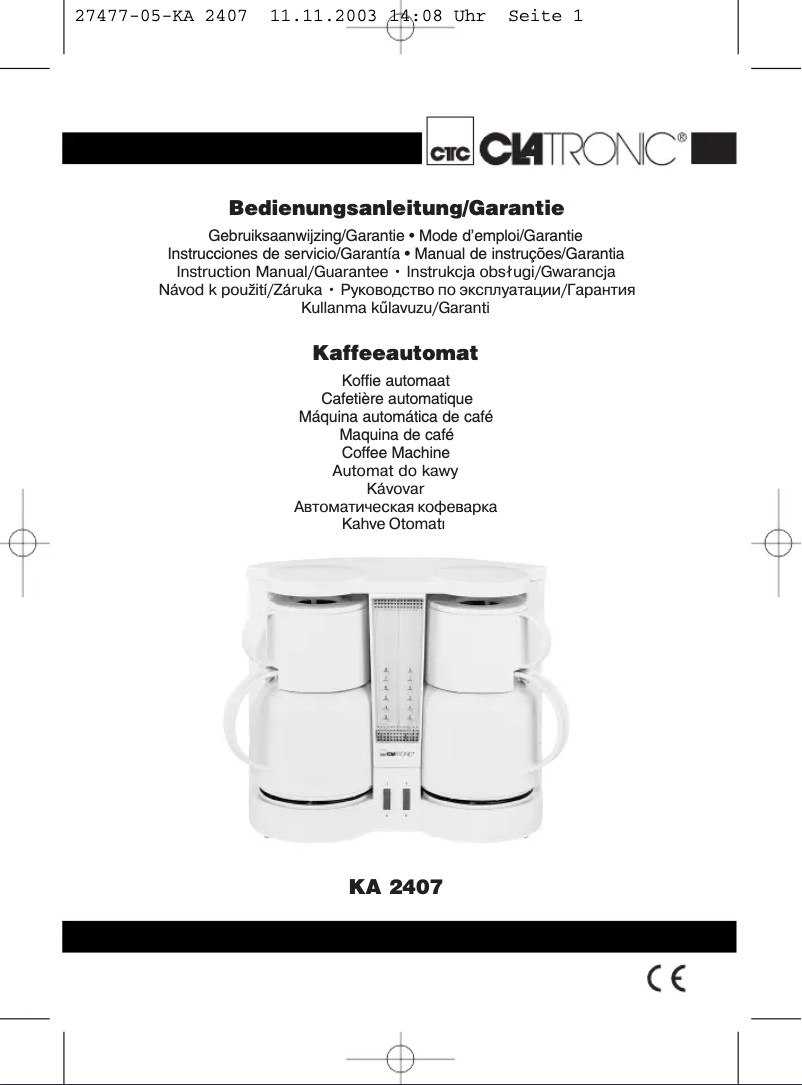 Page 1 de la notice Manuel utilisateur Clatronic KA 2407