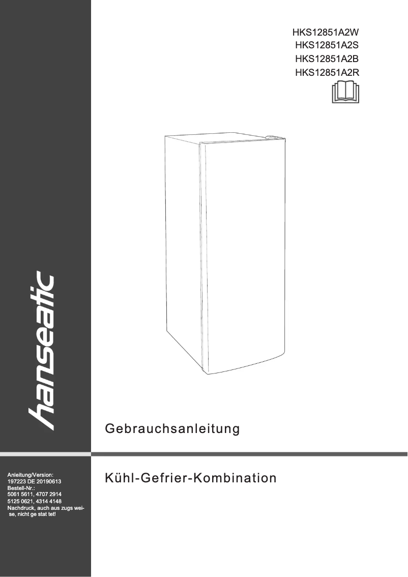 Page 1 de la notice Manuel utilisateur Hanseatic HKS12851A2R