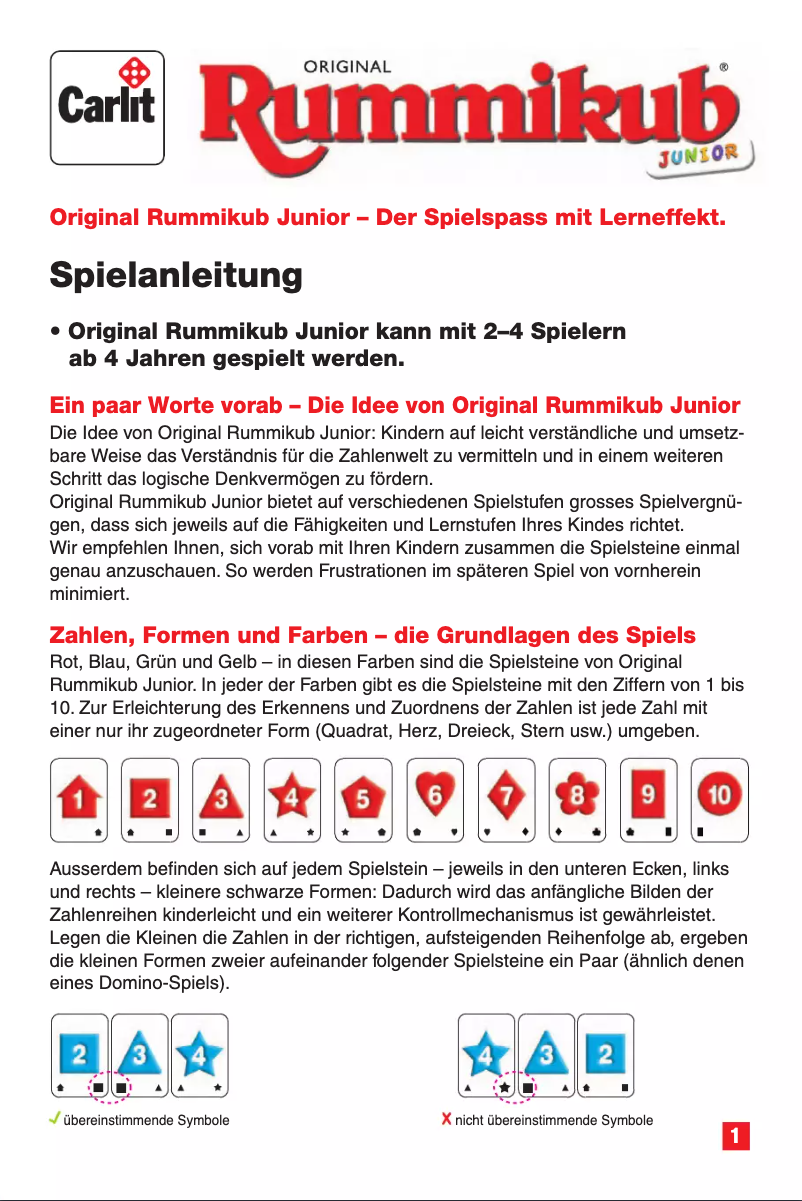 Page 1 de la notice Manuel utilisateur Carlit Rummikub Junior