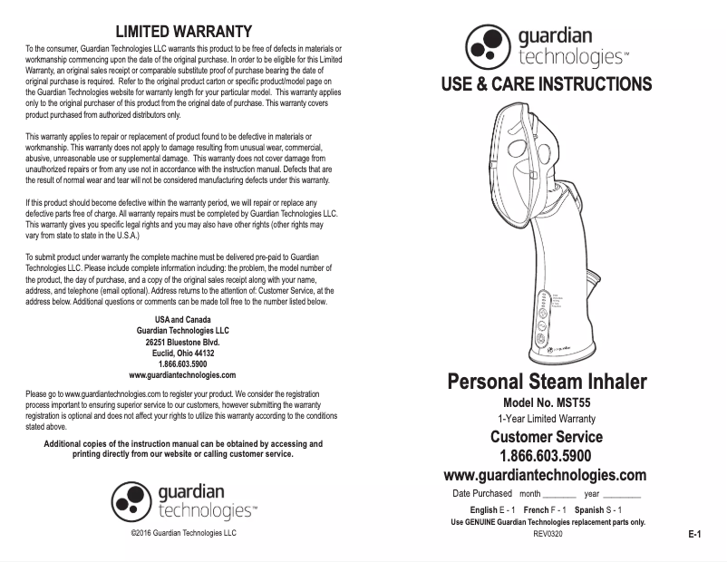 Image de la première page du manuel de l'appareil MST55