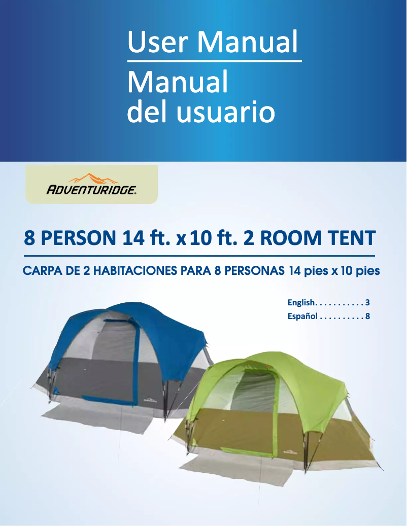Page 1 de la notice Manuel utilisateur Adventuridge 14' x 10' 8 Person 2 Room Tent 45173