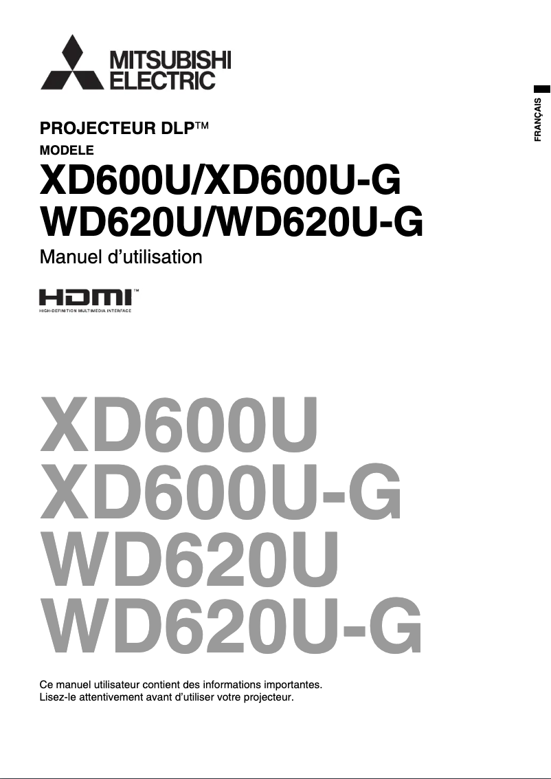 Page 1 de la notice Manuel utilisateur Mitsubishi XD600U