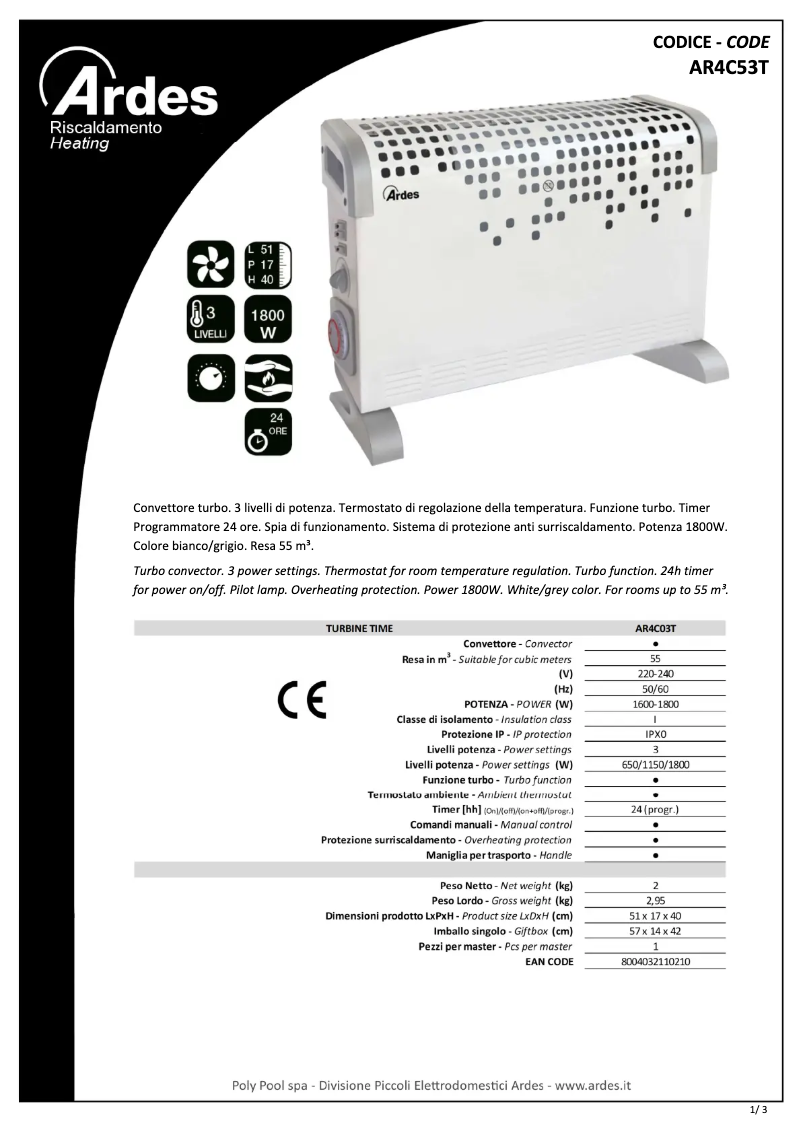 Page 1 de la notice Fiche technique Ardes AR4C03T