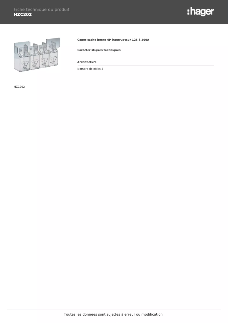 Page n°1 - Fiche technique Hager HZC202