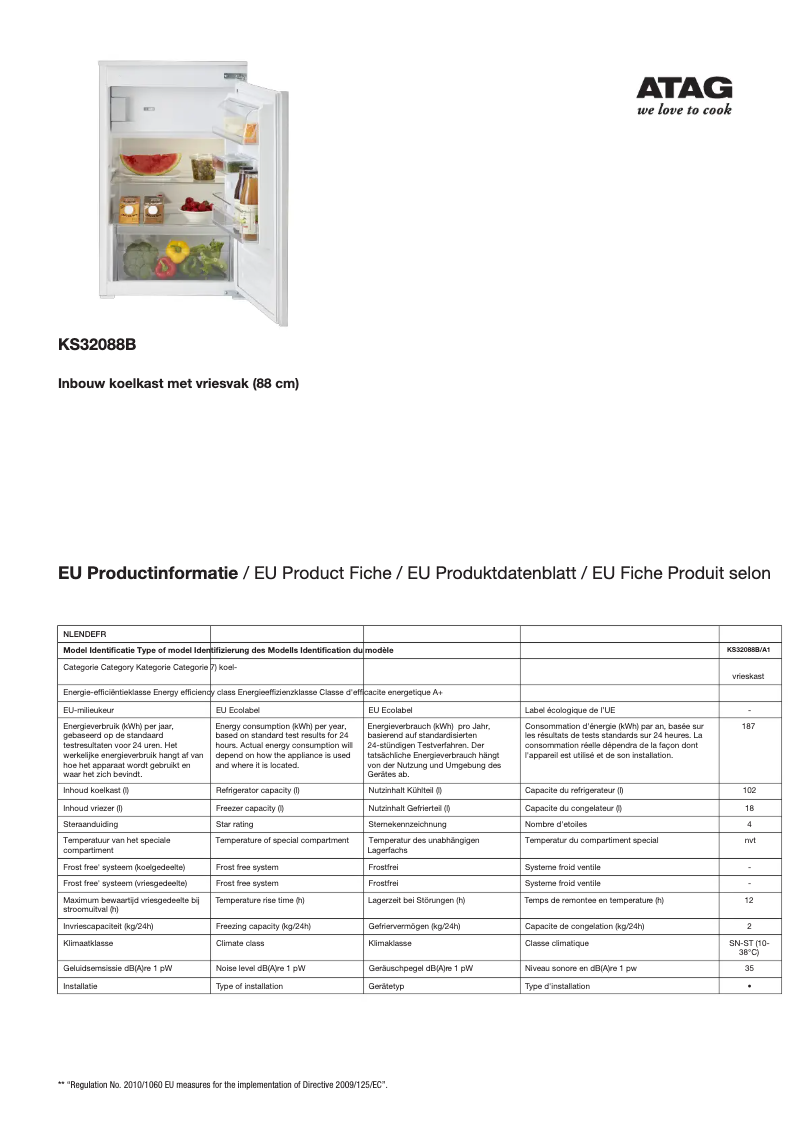 Page n°1 - Fiche technique Atag KS32088B
