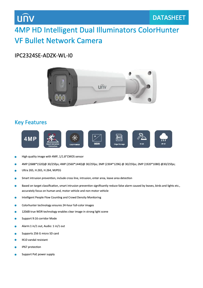 Page 1 de la notice Fiche technique UniView IPC2324SE-ADZK-WL-I0