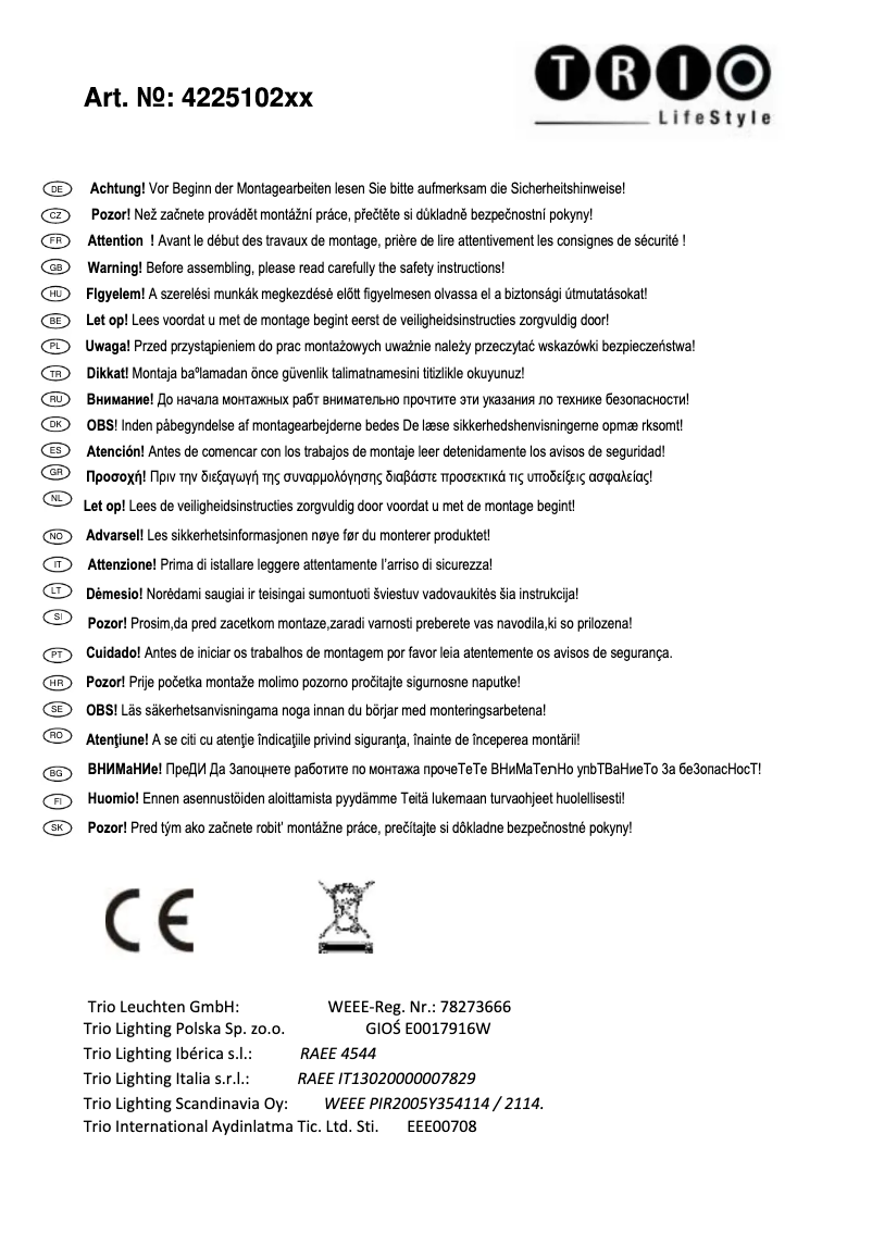 Page n°1 - Manuel utilisateur Trio Lighting Calgary