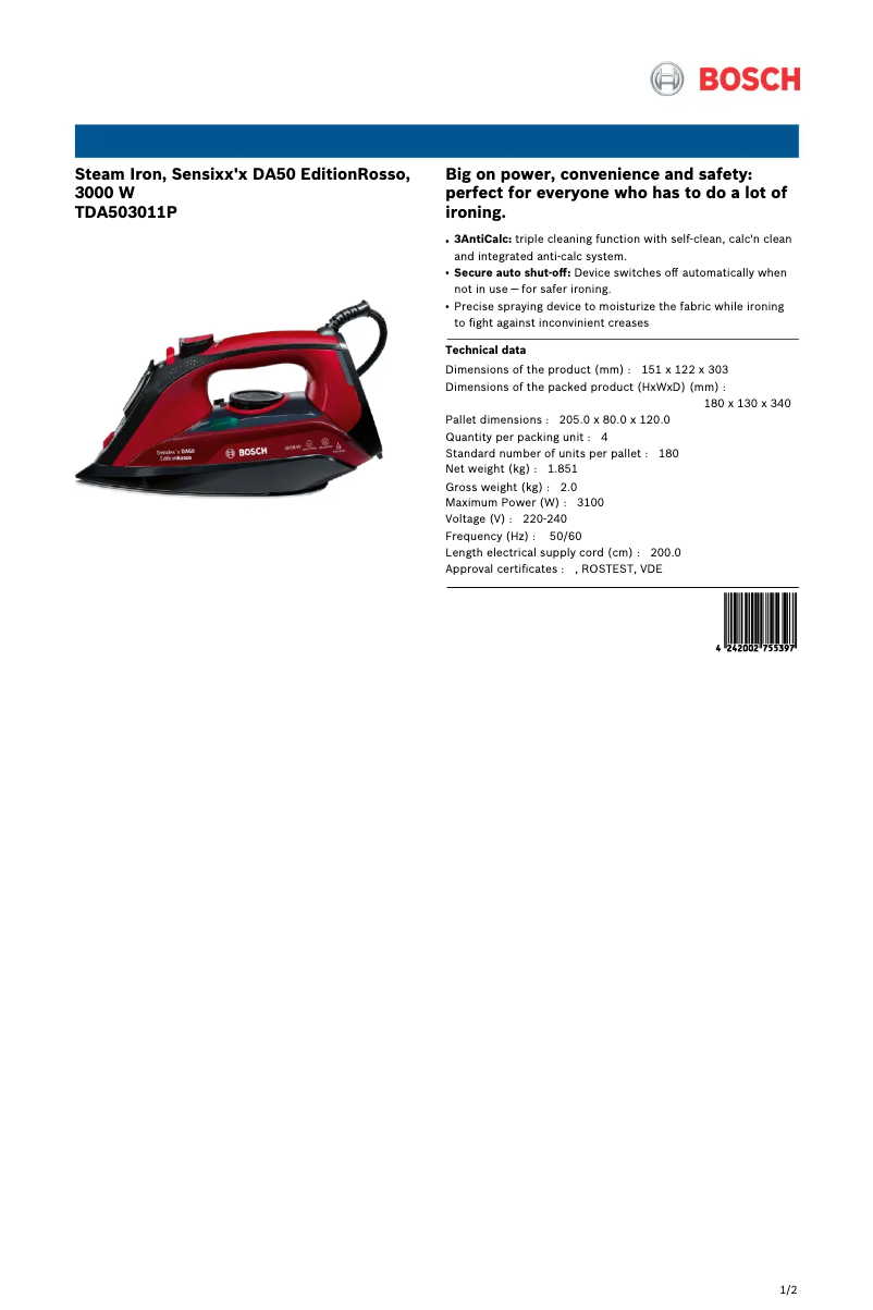 Image de la première page du manuel de l'appareil TDA503011P