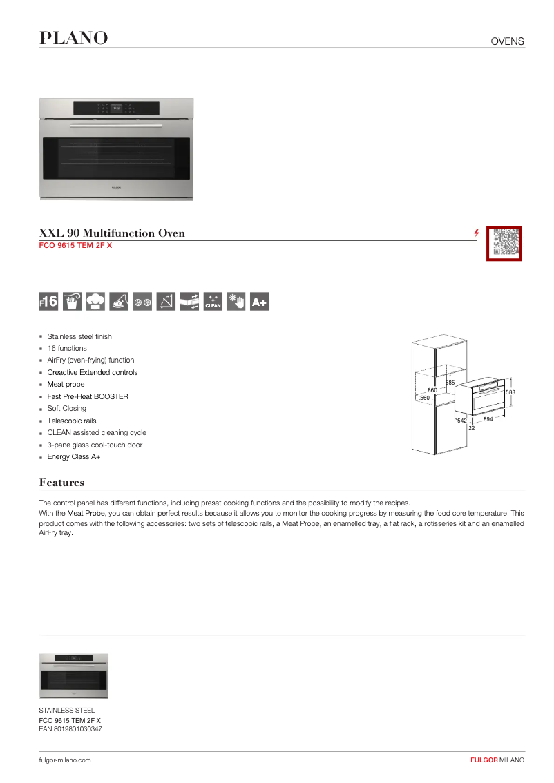 Page n°1 - Fiche technique Fulgor Milano FCO 9615 TEM 2F