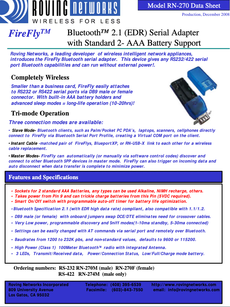 Imagen de la primera página del manual del dispositivo RN270