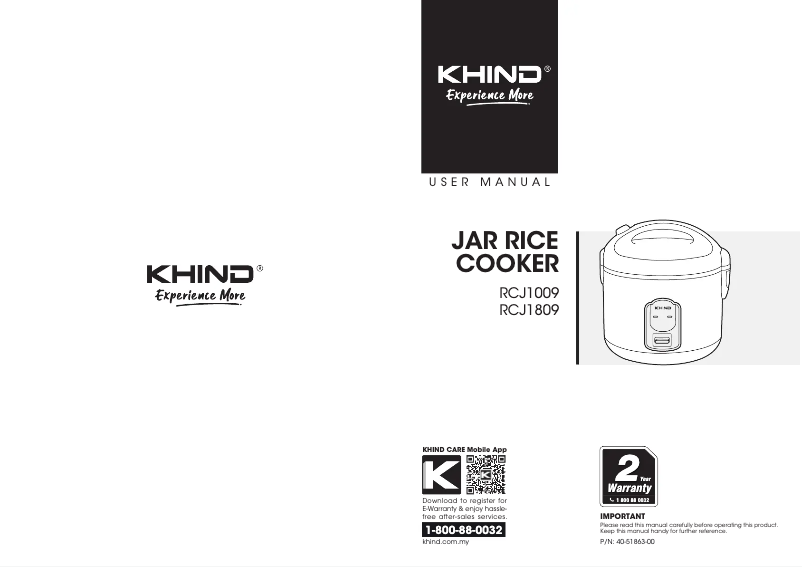 Page 1 de la notice Manuel utilisateur Khind RCJ1809