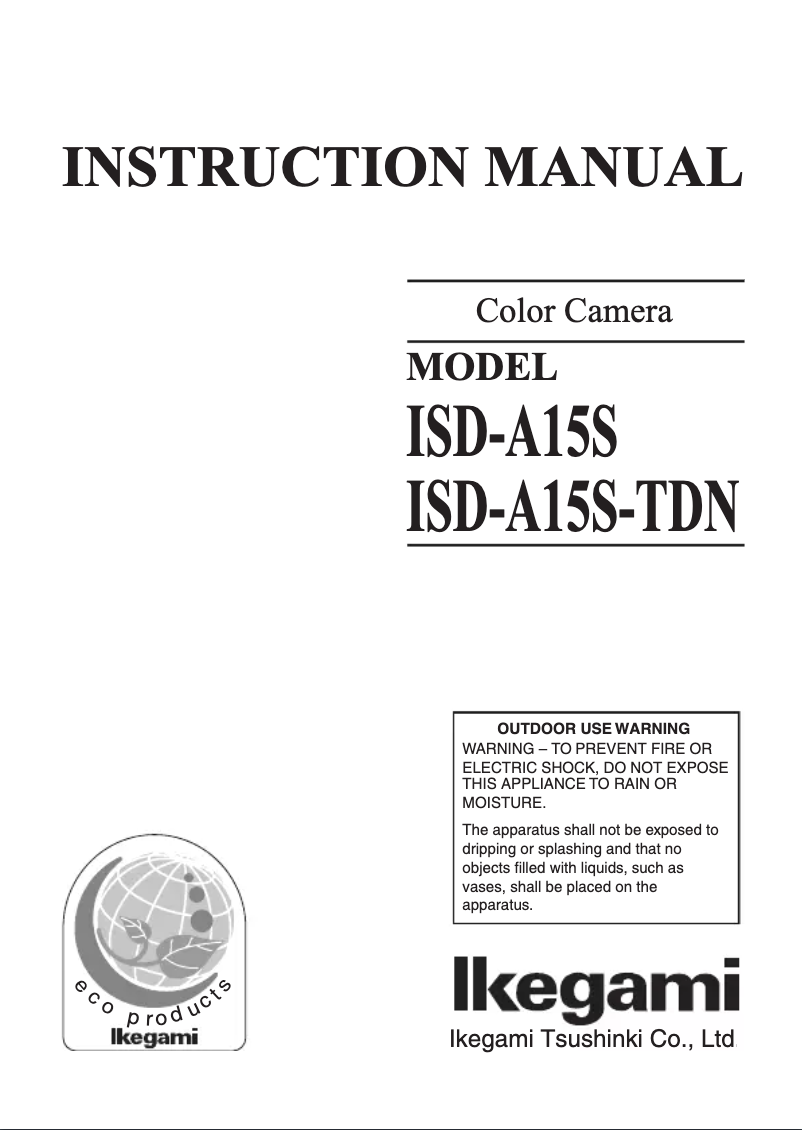 Page n°1 - Manuel utilisateur Ikegami ISD-A15S