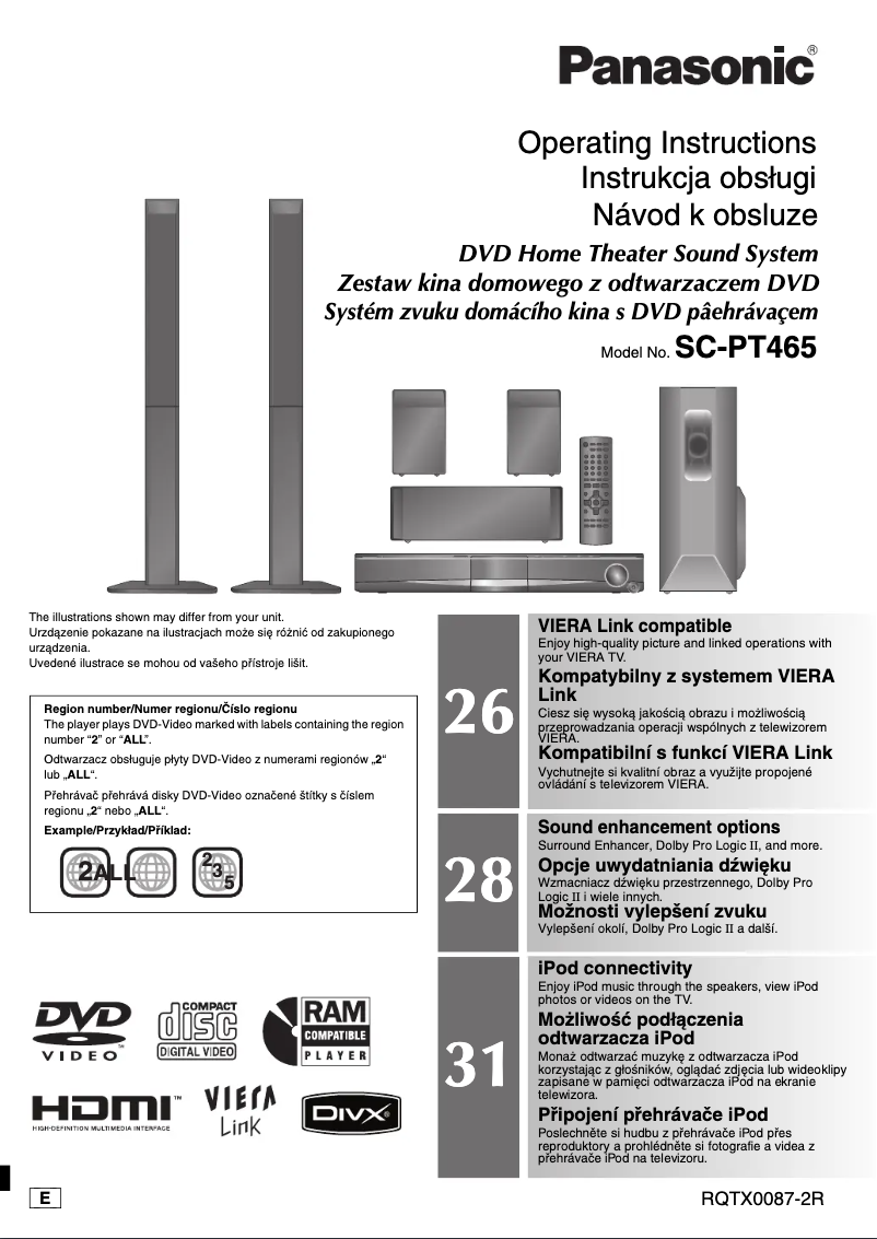 Page 1 de la notice Manuel utilisateur Panasonic SC-PT465