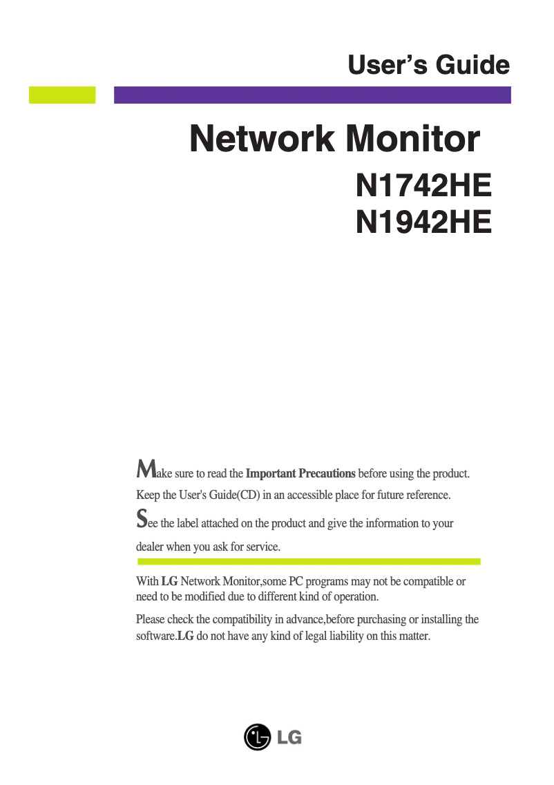 Page n°1 - Manuel utilisateur LG N1942HE