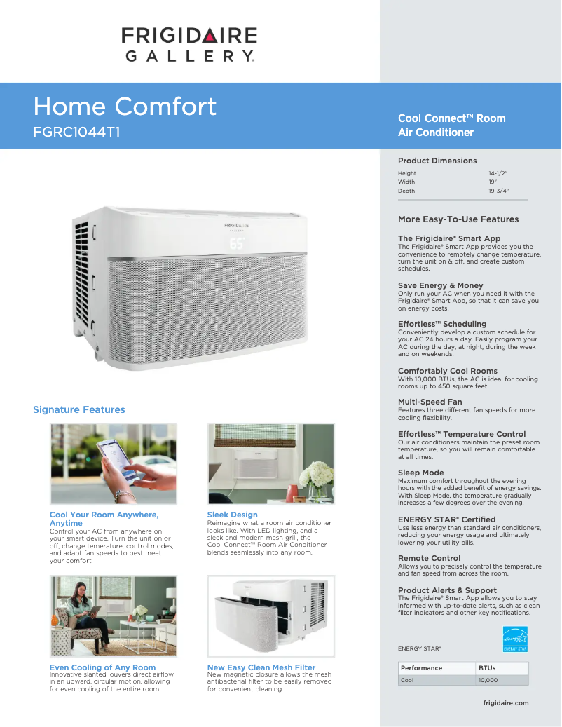 Page 1 de la notice Fiche technique Frigidaire FGRC1044T1