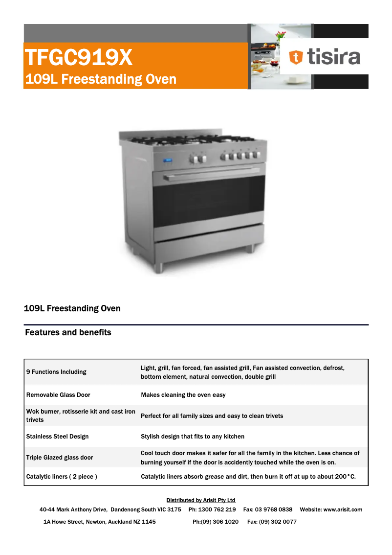 Page 1 de la notice Fiche technique Tisira TFGC919X