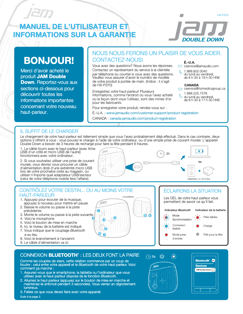 Page n°1 - Manuel utilisateur Jam Double Down HX-P370
