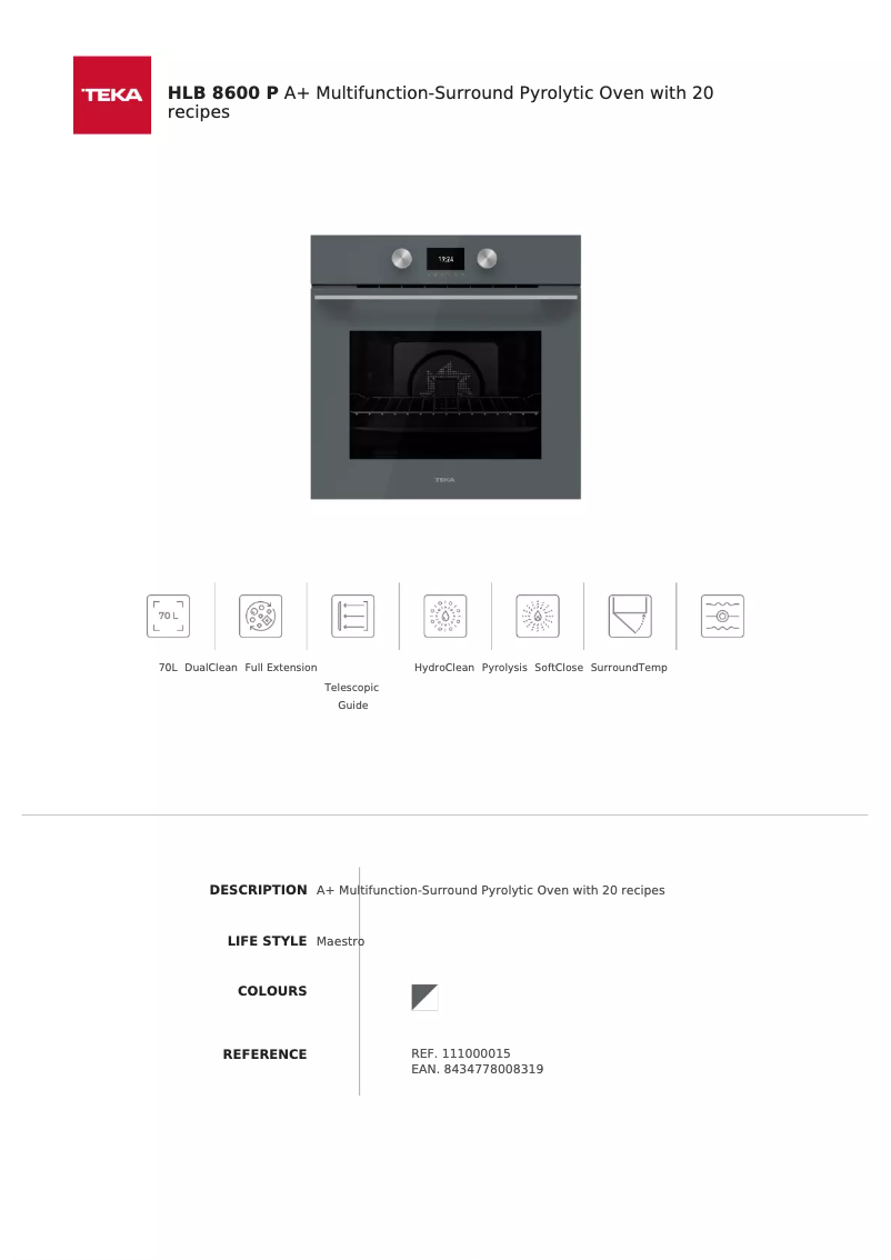Page 1 de la notice Fiche technique Teka HLB 8600 P