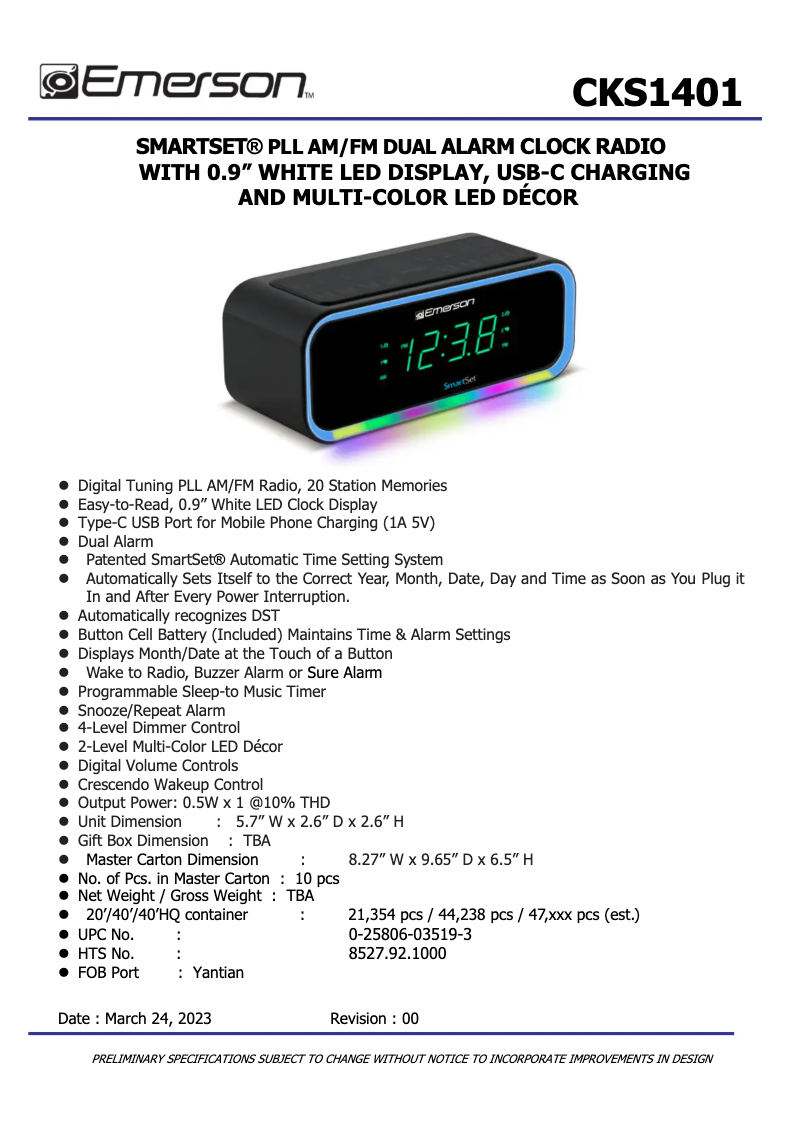 Page 1 de la notice Fiche technique Emerson CKS1401