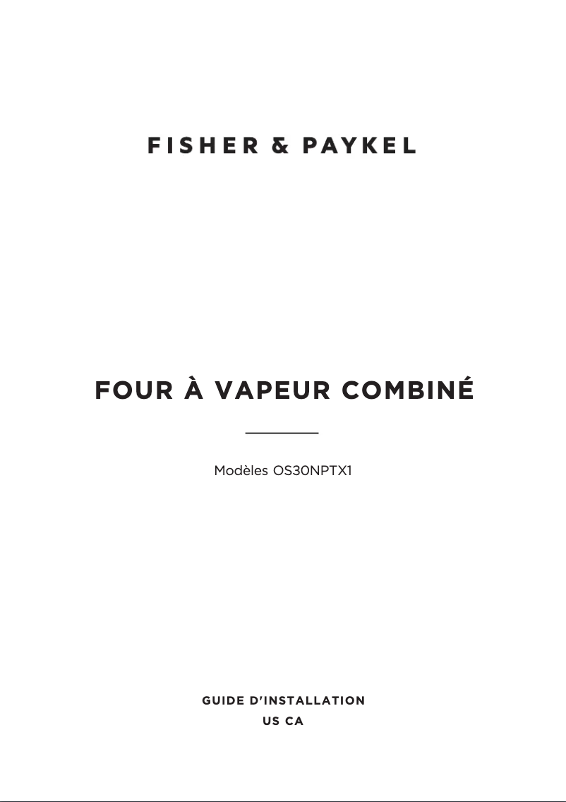 Page 1 de la notice Guide d'installation Fisher & Paykel OS30NPTX1