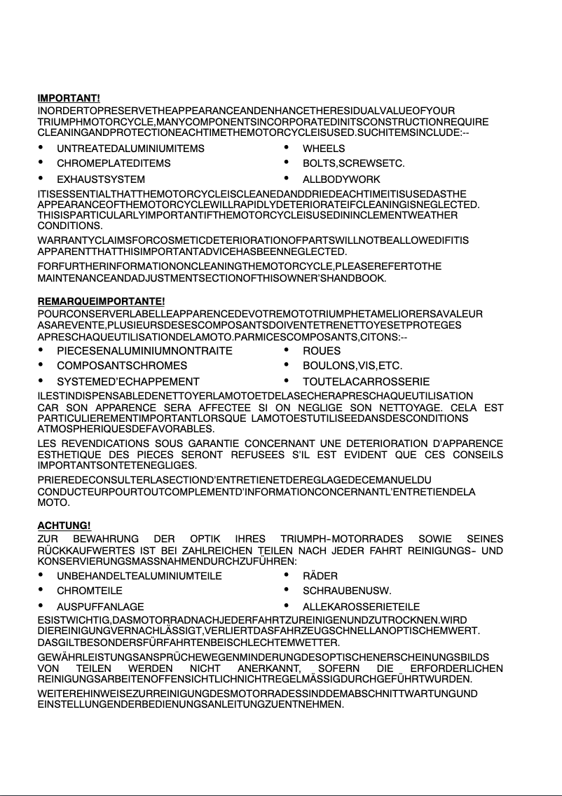 Page 1 de la notice Manuel utilisateur Triumph Daytona 650 (2005)
