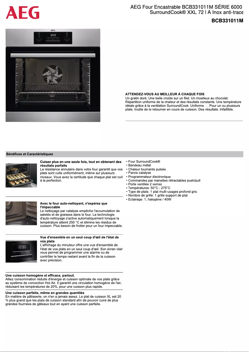 Page 1 de la notice Fiche technique AEG BCB331011M