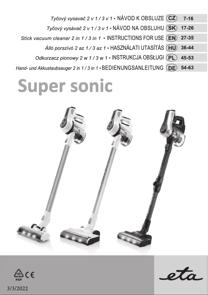 Image de la première page du manuel de l'appareil Supersonic Elastic 2231 90000